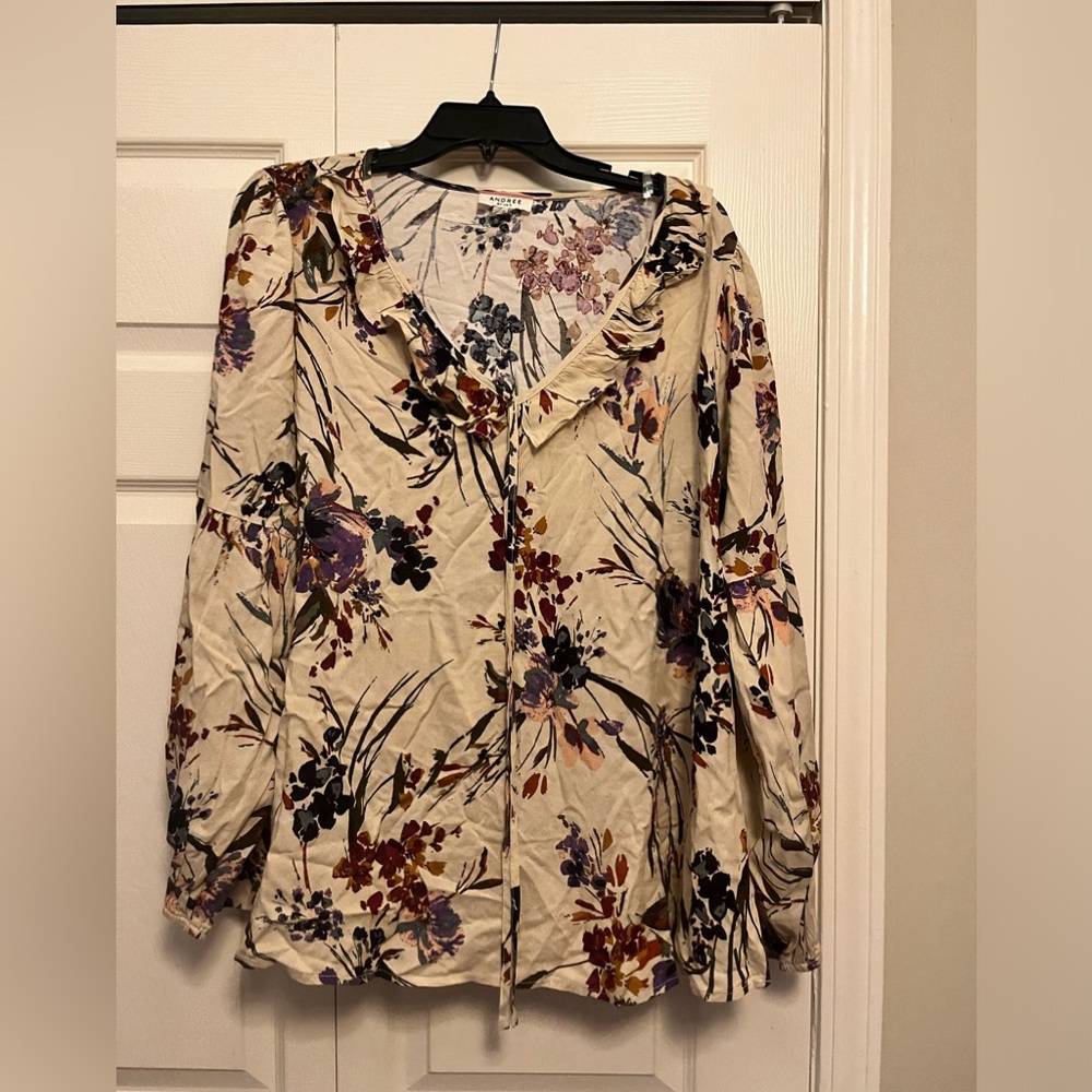 Andree by Unit Women's Boutique Long Sleeve Floral Blouse Top Size 2X
